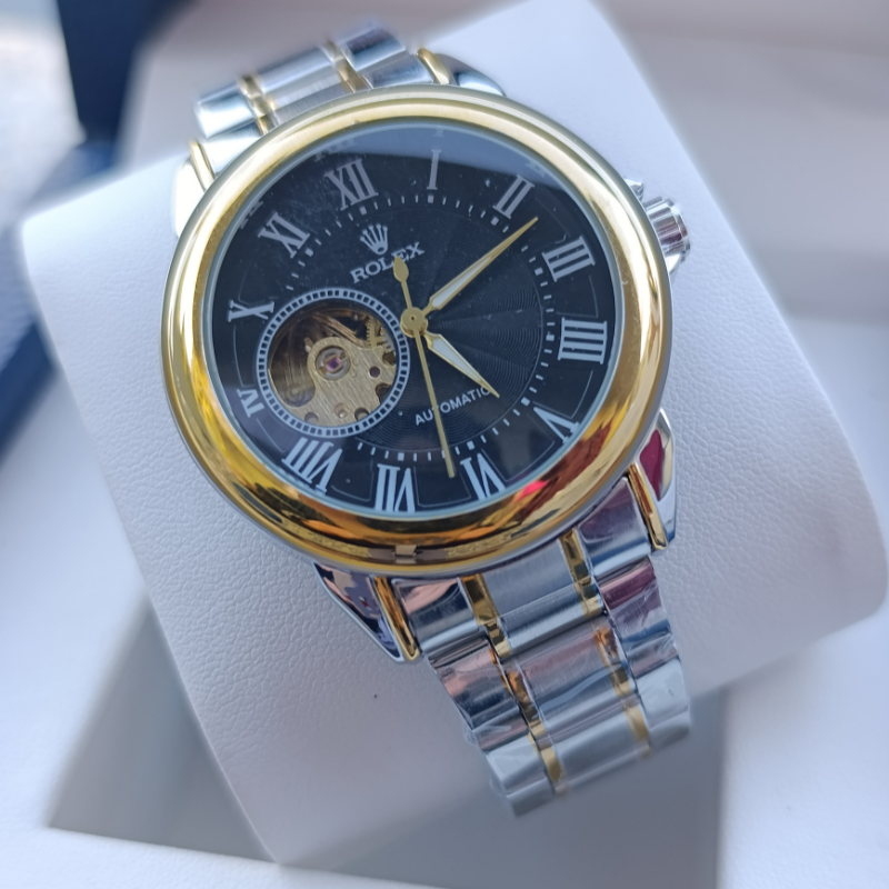 ساعة Rolex Automatic الملكية - إصدار الميناء الأسود والتروس الذهبية