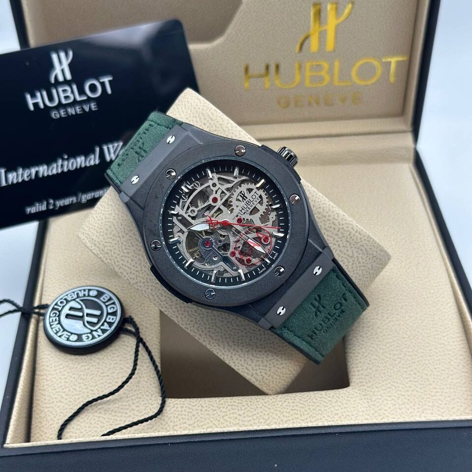 Hublot Big Bang Skeleton Matte Black & Emerald Green Leather