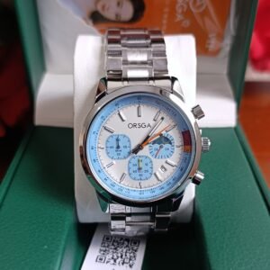ORSGA Sport Chronograph Full Steel & Blue Bezel Accent