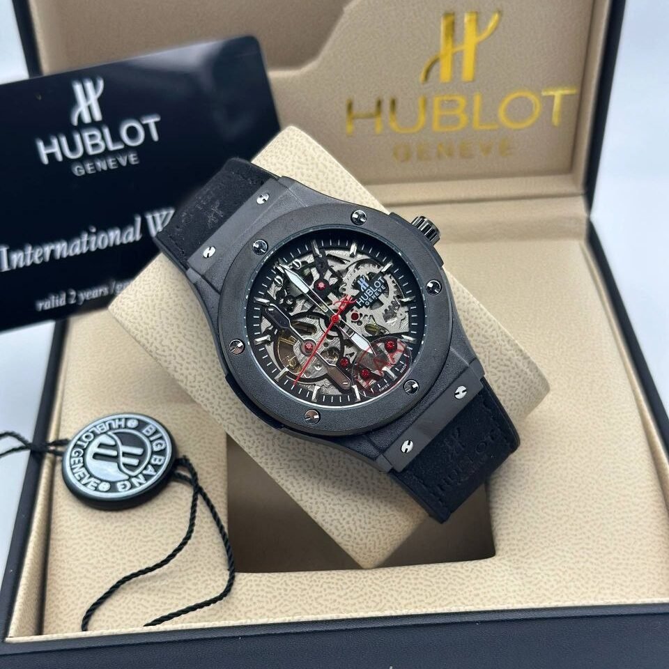 Hublot Big Bang Skeleton Full Matte Black & Black Suede Strap