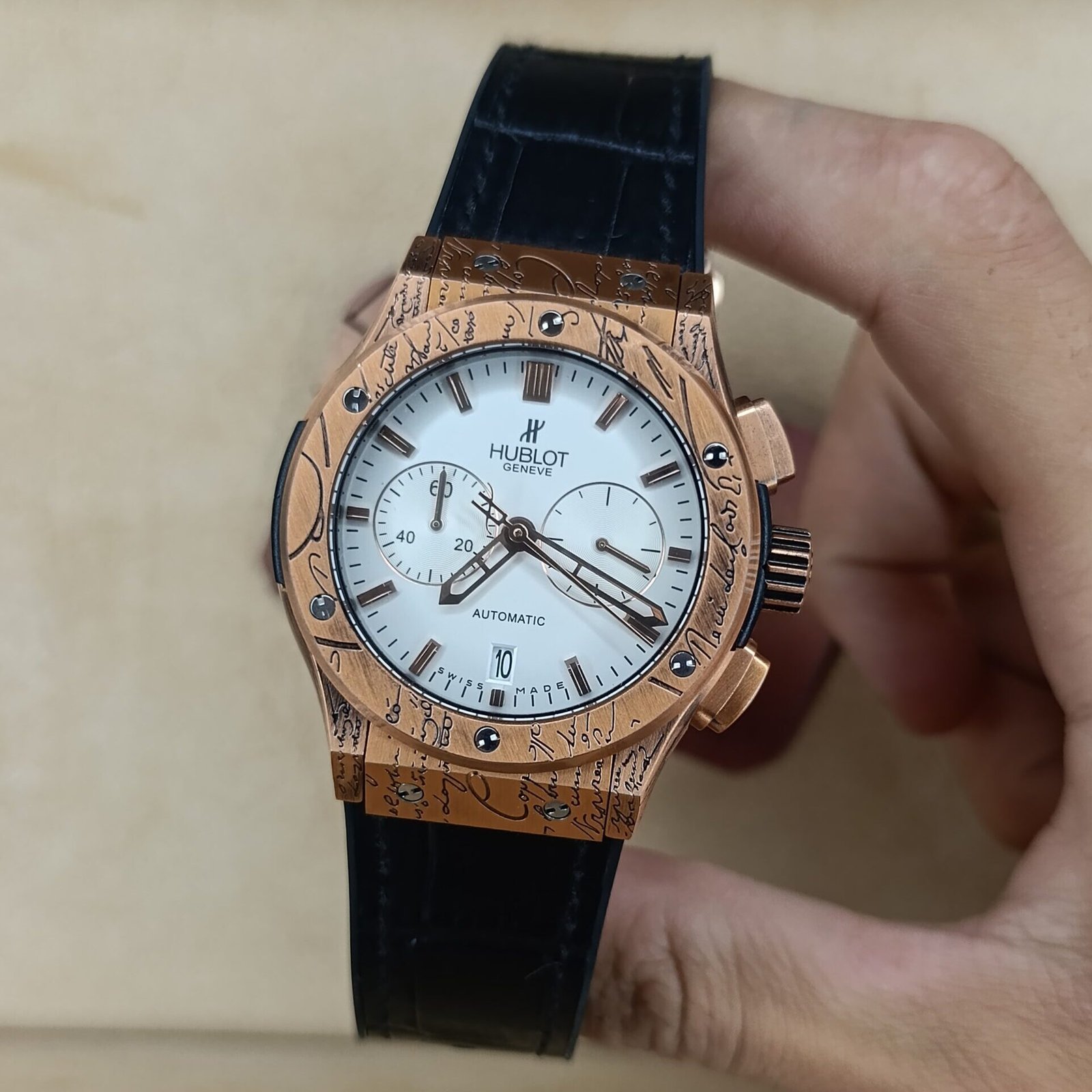 Hublot Classic Fusion Chronograph Engraved Rose Gold & White Berluti Edition